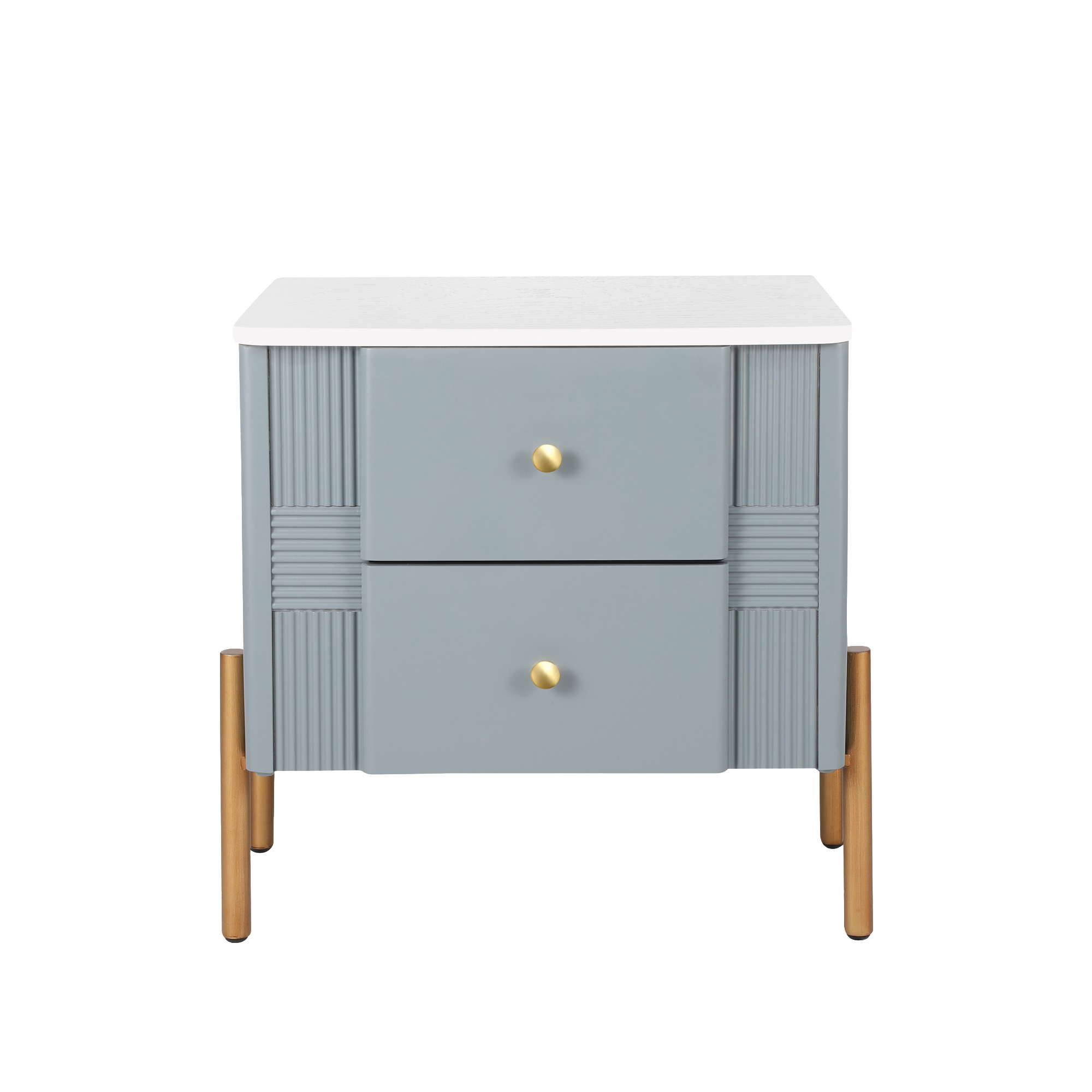 Modern Fluted 2-Drawer Nightstand with Gold Metal Legs