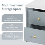 Modern Fluted 2-Drawer Nightstand with Gold Metal Legs