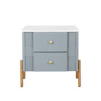 Modern Fluted 2-Drawer Nightstand with Gold Metal Legs