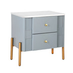 Modern Fluted 2-Drawer Nightstand with Gold Metal Legs