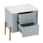 Modern Fluted 2-Drawer Nightstand with Gold Metal Legs