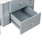 Modern Fluted 2-Drawer Nightstand with Gold Metal Legs