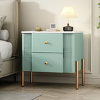 Modern Fluted 2-Drawer Nightstand with Gold Metal Legs