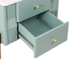 Modern Fluted 2-Drawer Nightstand with Gold Metal Legs