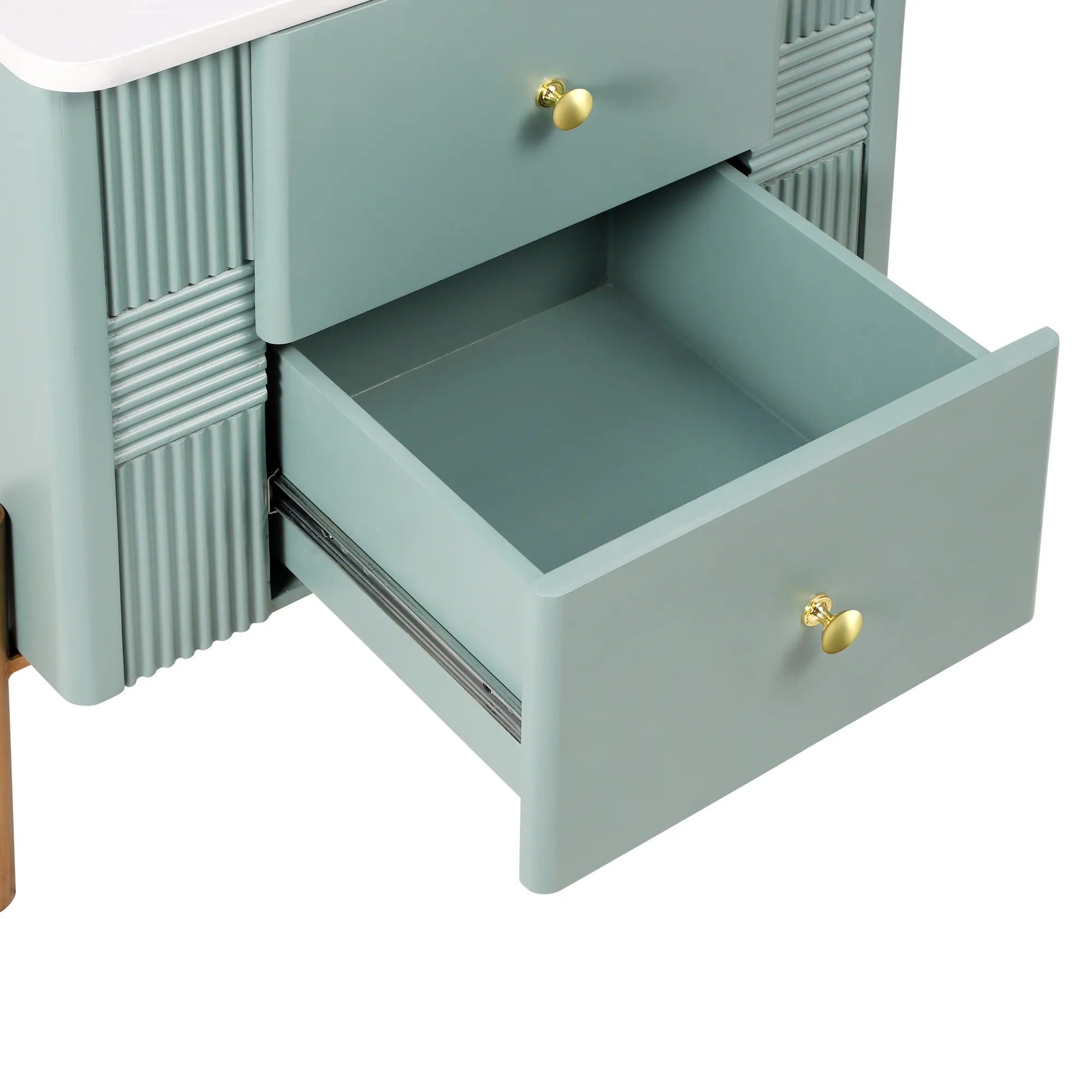 Modern Fluted 2-Drawer Nightstand with Gold Metal Legs