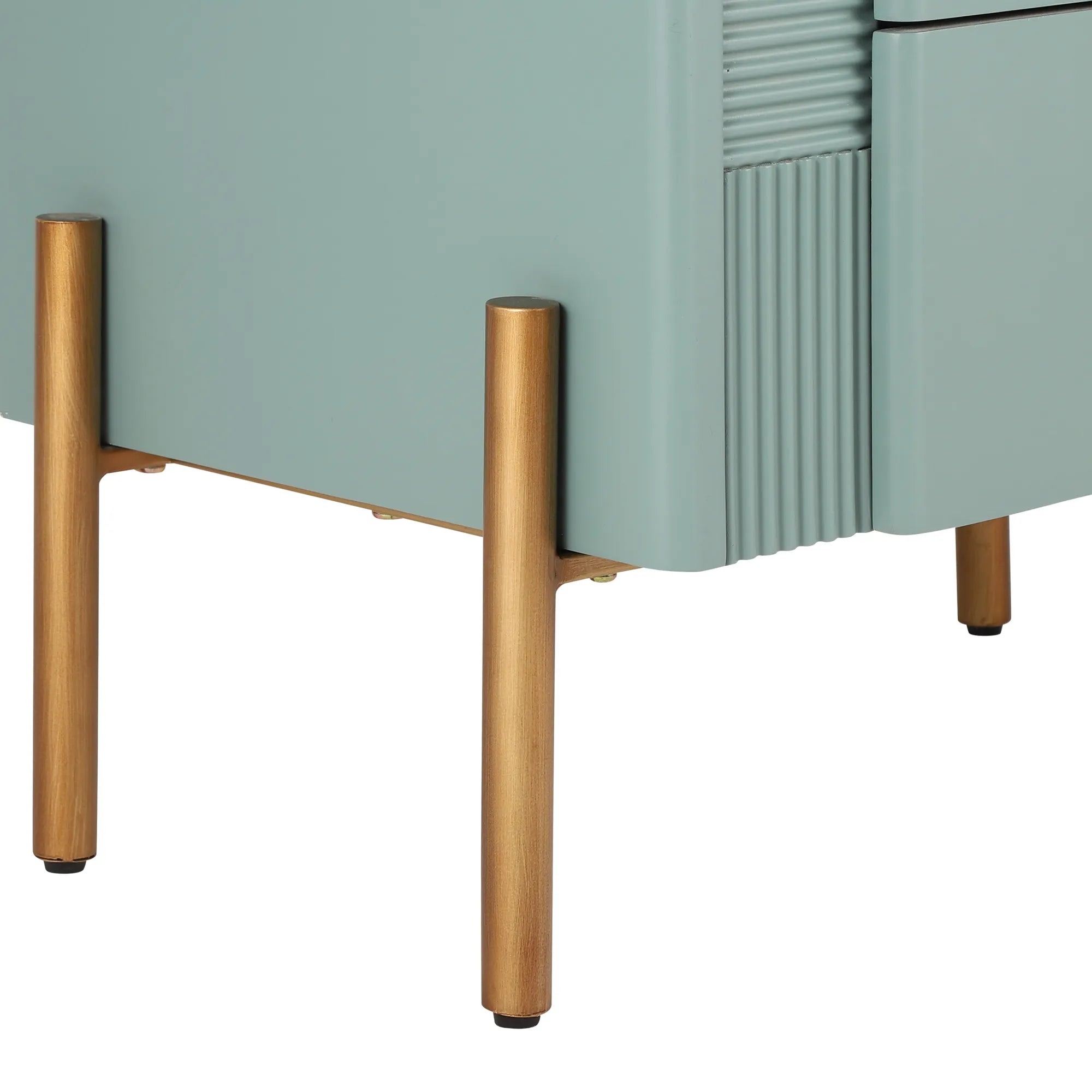 Modern Fluted 2-Drawer Nightstand with Gold Metal Legs