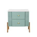 Modern Fluted 2-Drawer Nightstand with Gold Metal Legs