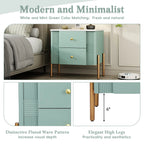 Modern Fluted 2-Drawer Nightstand with Gold Metal Legs
