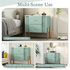 Modern Fluted 2-Drawer Nightstand with Gold Metal Legs
