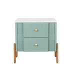 Modern Fluted 2-Drawer Nightstand with Gold Metal Legs