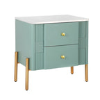Modern Fluted 2-Drawer Nightstand with Gold Metal Legs