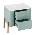Modern Fluted 2-Drawer Nightstand with Gold Metal Legs