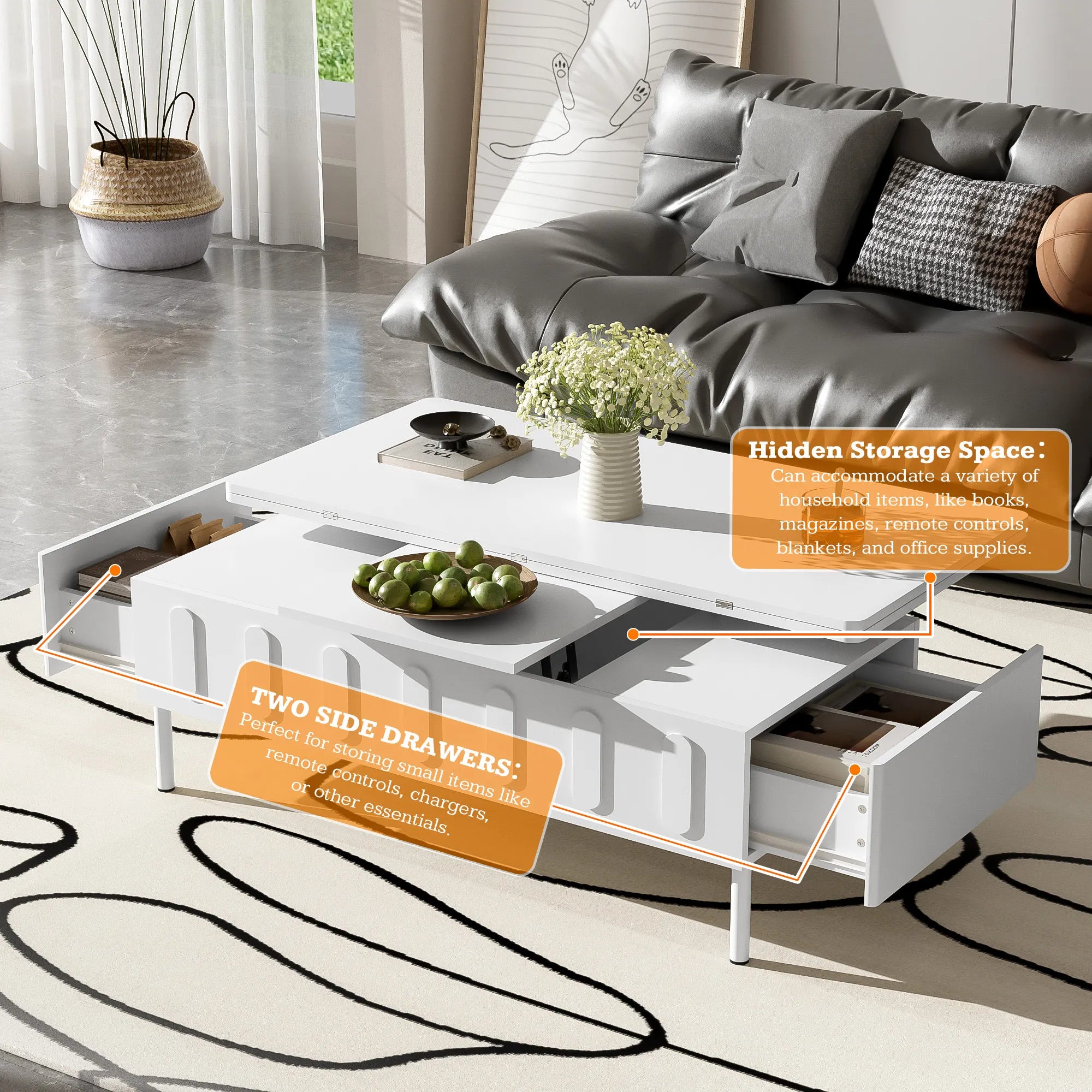 Modern Lift-Top Coffee Table, with Foldable Top
