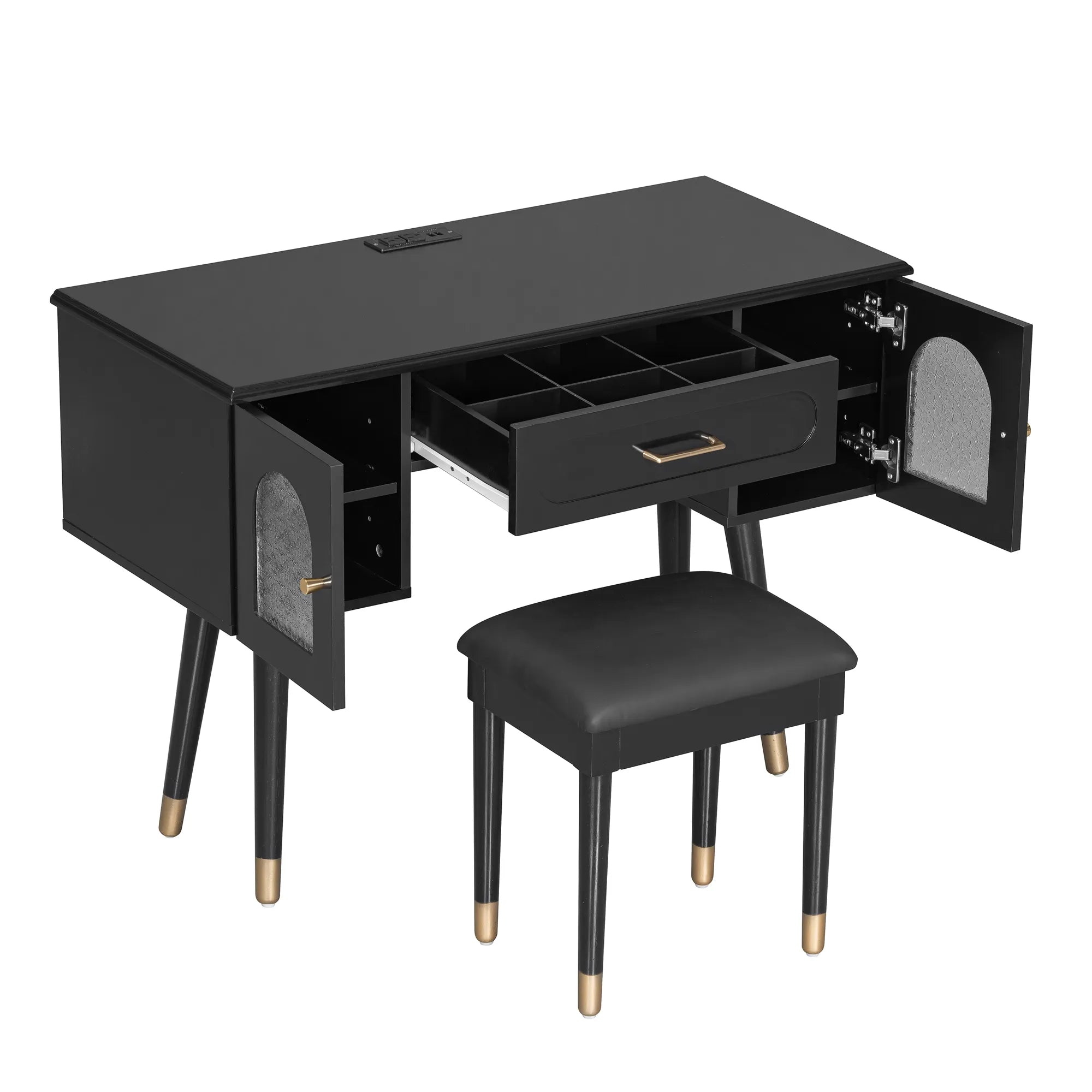 Modern Makeup Vanity Set with Stool & Storage