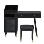 Modern Makeup Vanity with Drawers, Cabinet & Stool