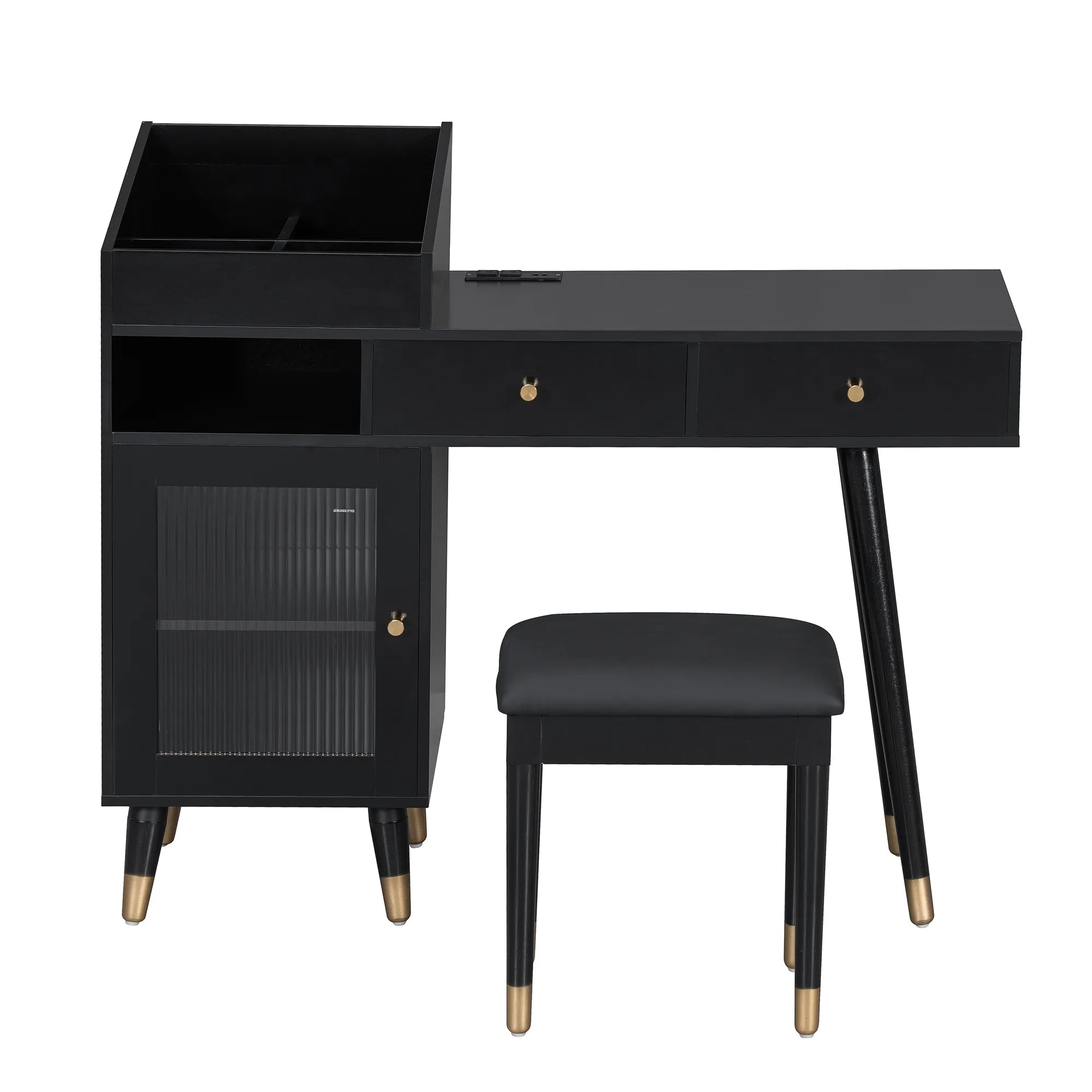 Modern Makeup Vanity with Drawers, Cabinet & Stool