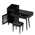 Modern Makeup Vanity with Drawers, Cabinet & Stool