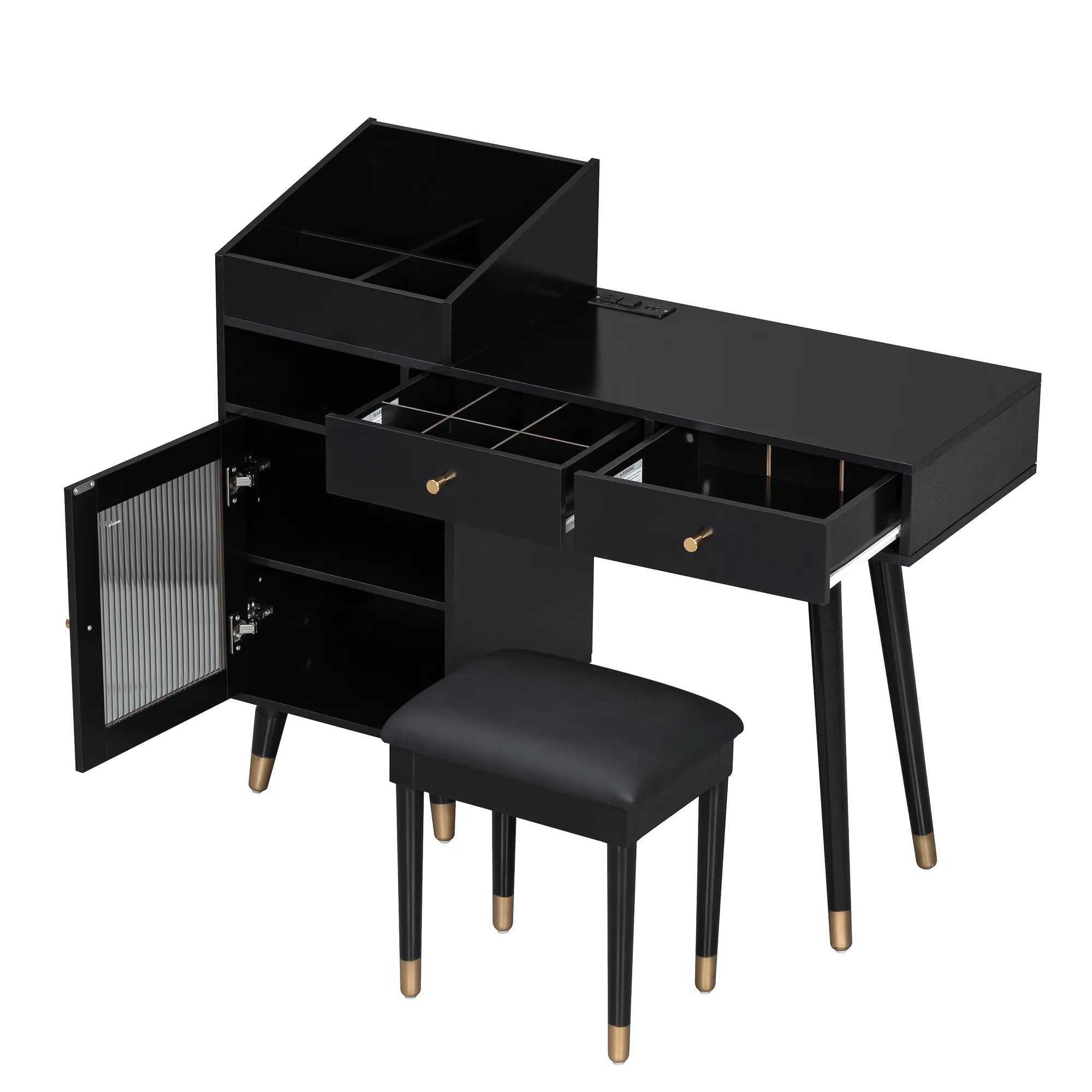 Modern Makeup Vanity with Drawers, Cabinet & Stool
