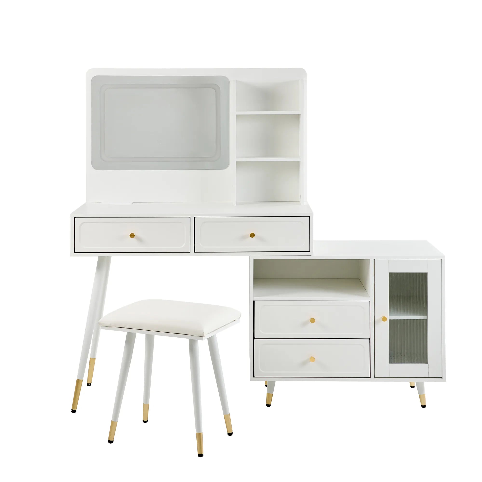Modern Makeup Vanity with LED Mirror & Storage Cabinet