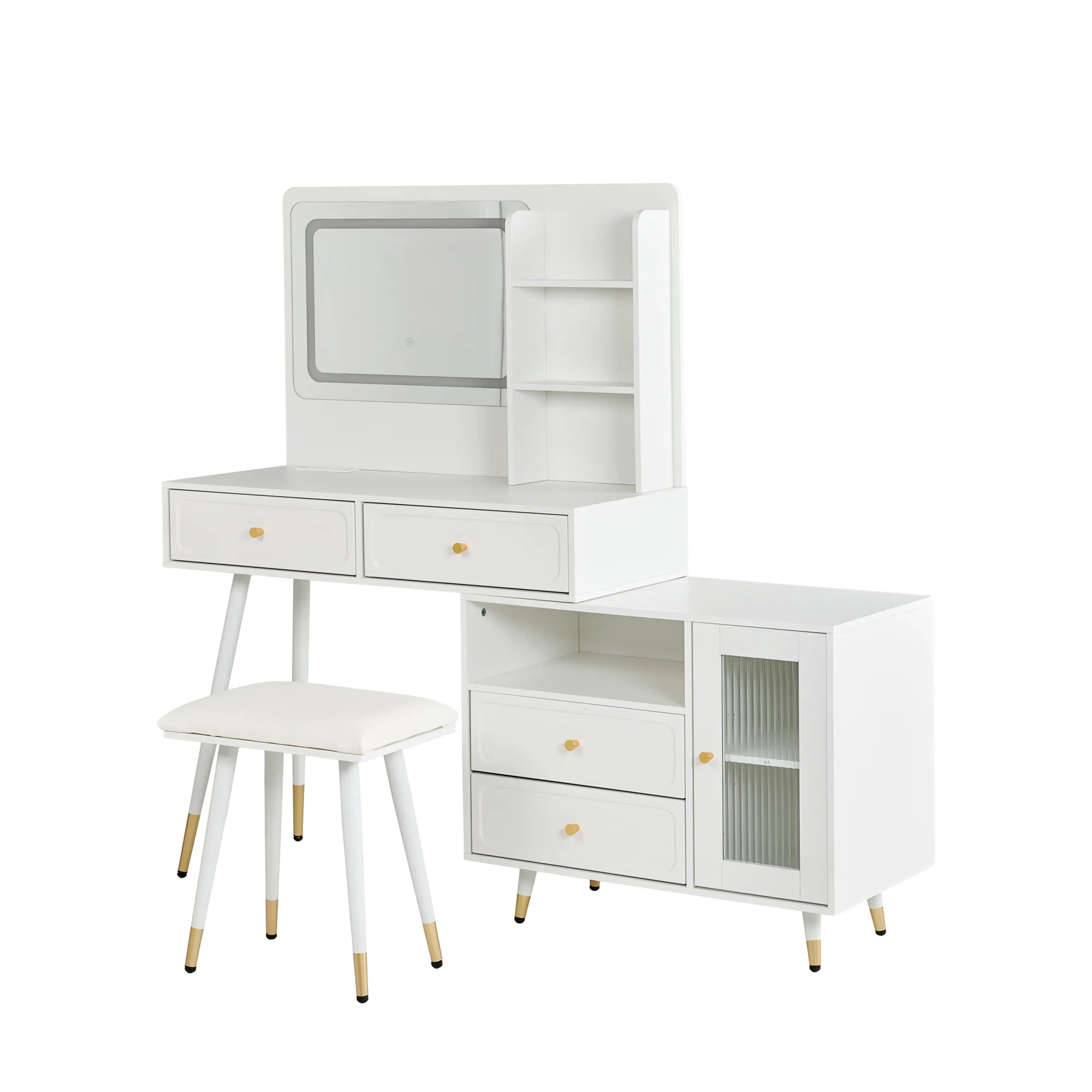Modern Makeup Vanity with LED Mirror & Storage Cabinet