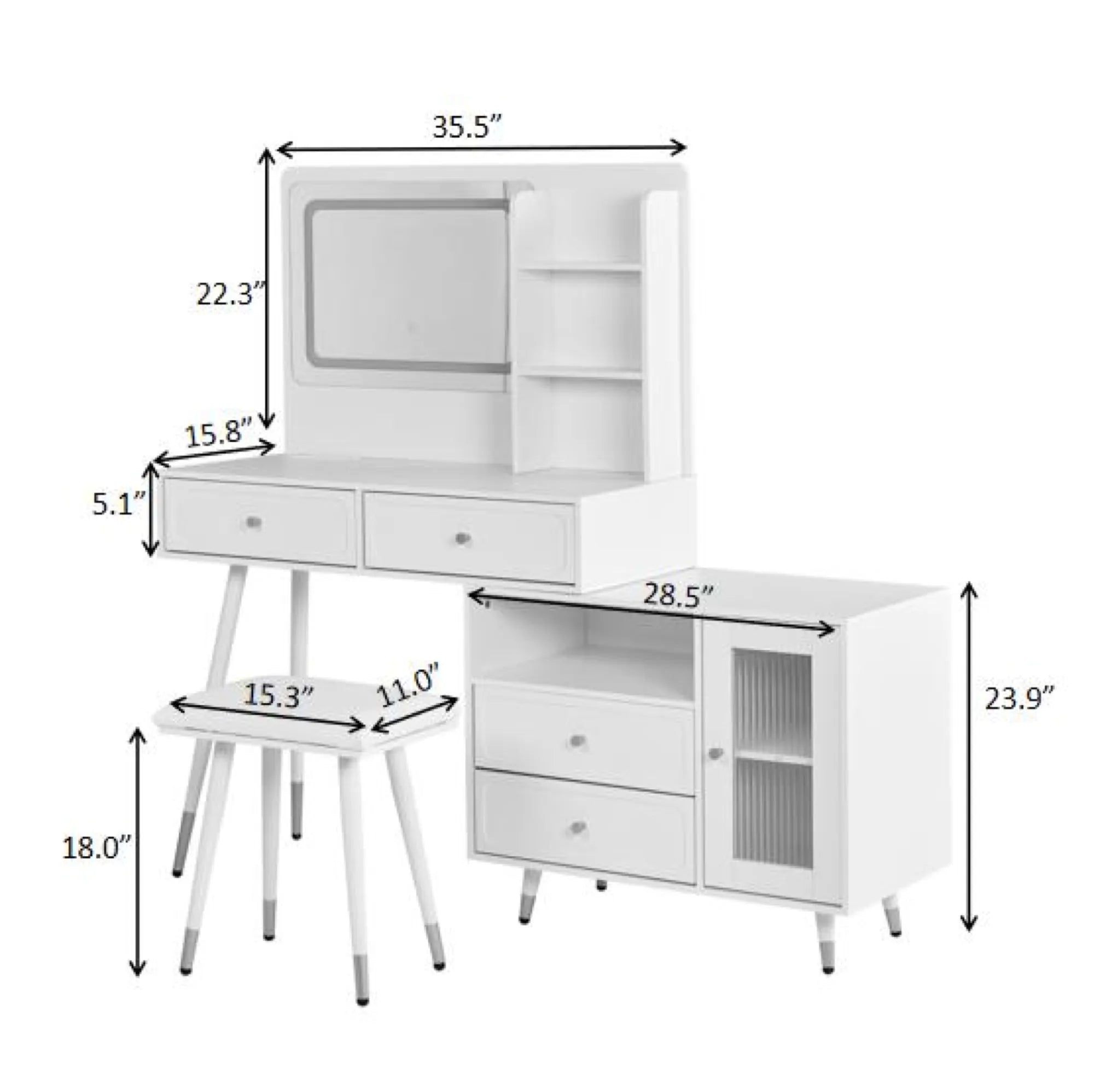 Modern Makeup Vanity with LED Mirror & Storage Cabinet