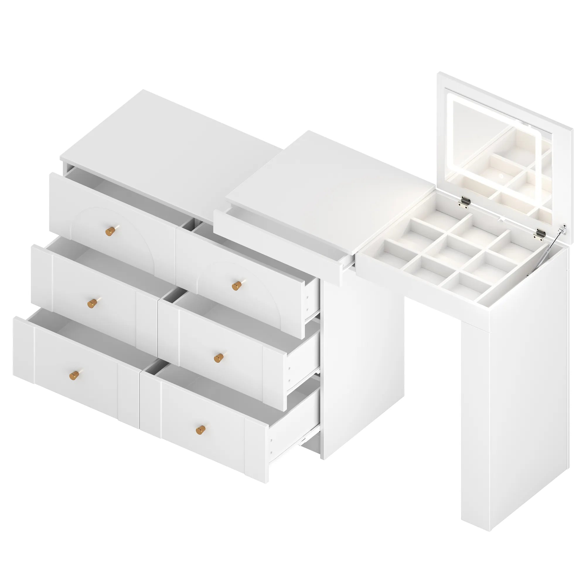Modern Makeup Vanity, with Mirror, Lights & Large Storage