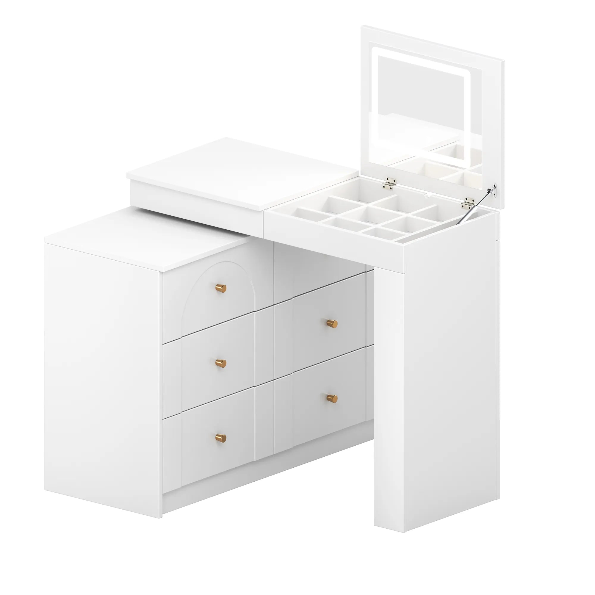 Modern Makeup Vanity, with Mirror, Lights & Large Storage