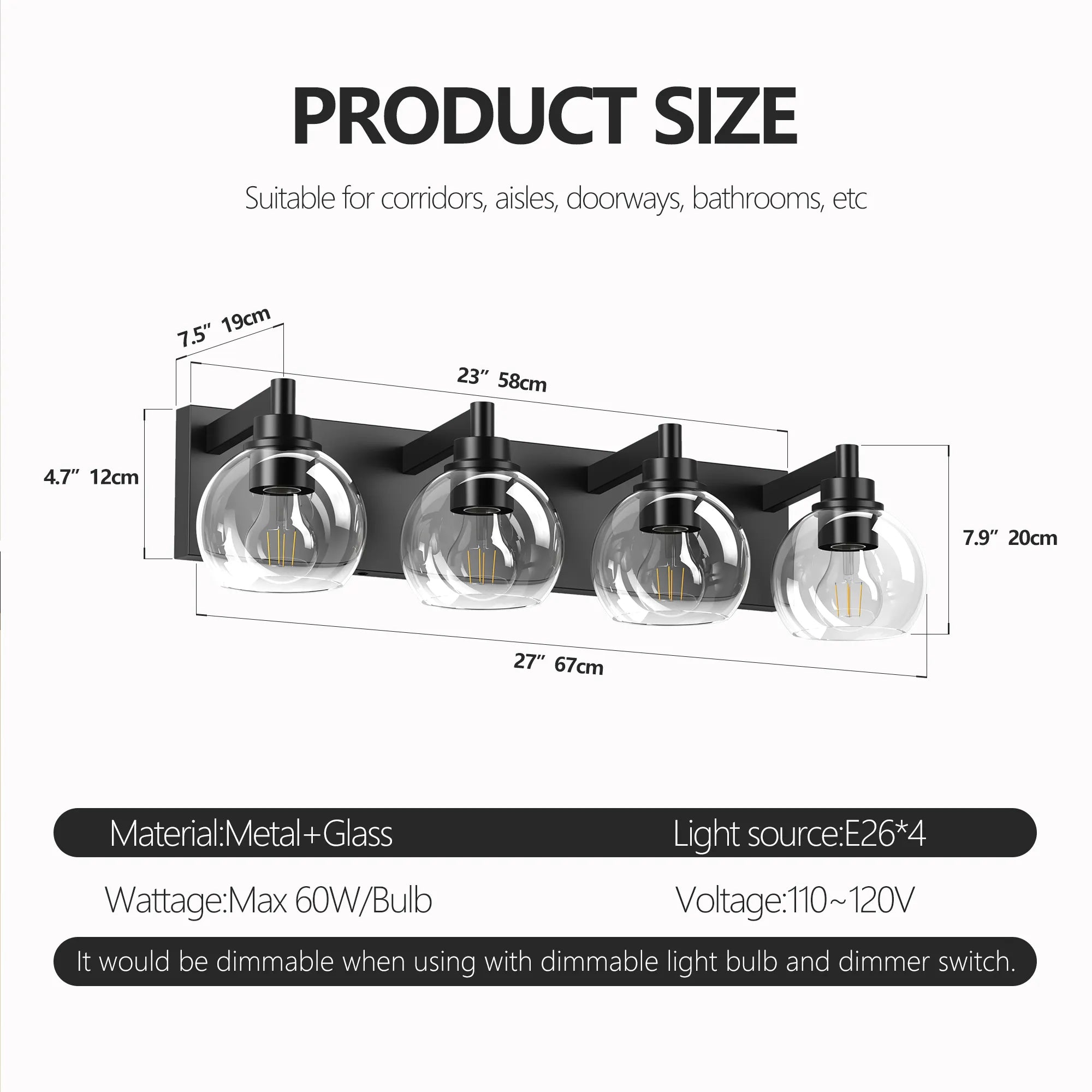 Modern Matte Black Bathroom Vanity Light with Clear Glass Shades