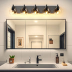 Modern Matte Black Bathroom Vanity Light with Clear Glass Shades