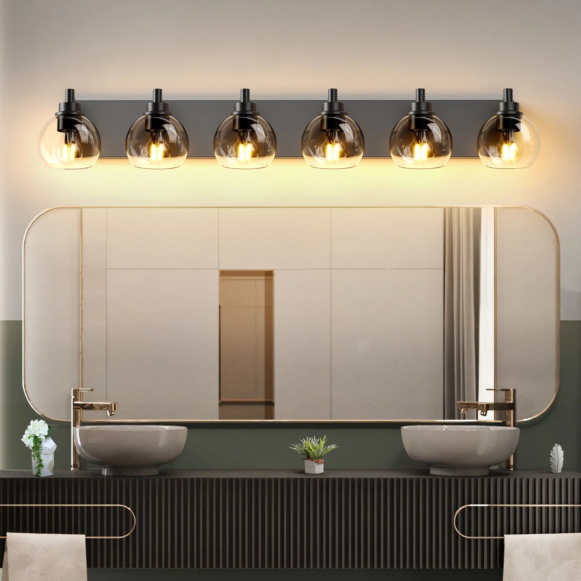 Modern Matte Black Bathroom Vanity Light with Clear Glass Shades