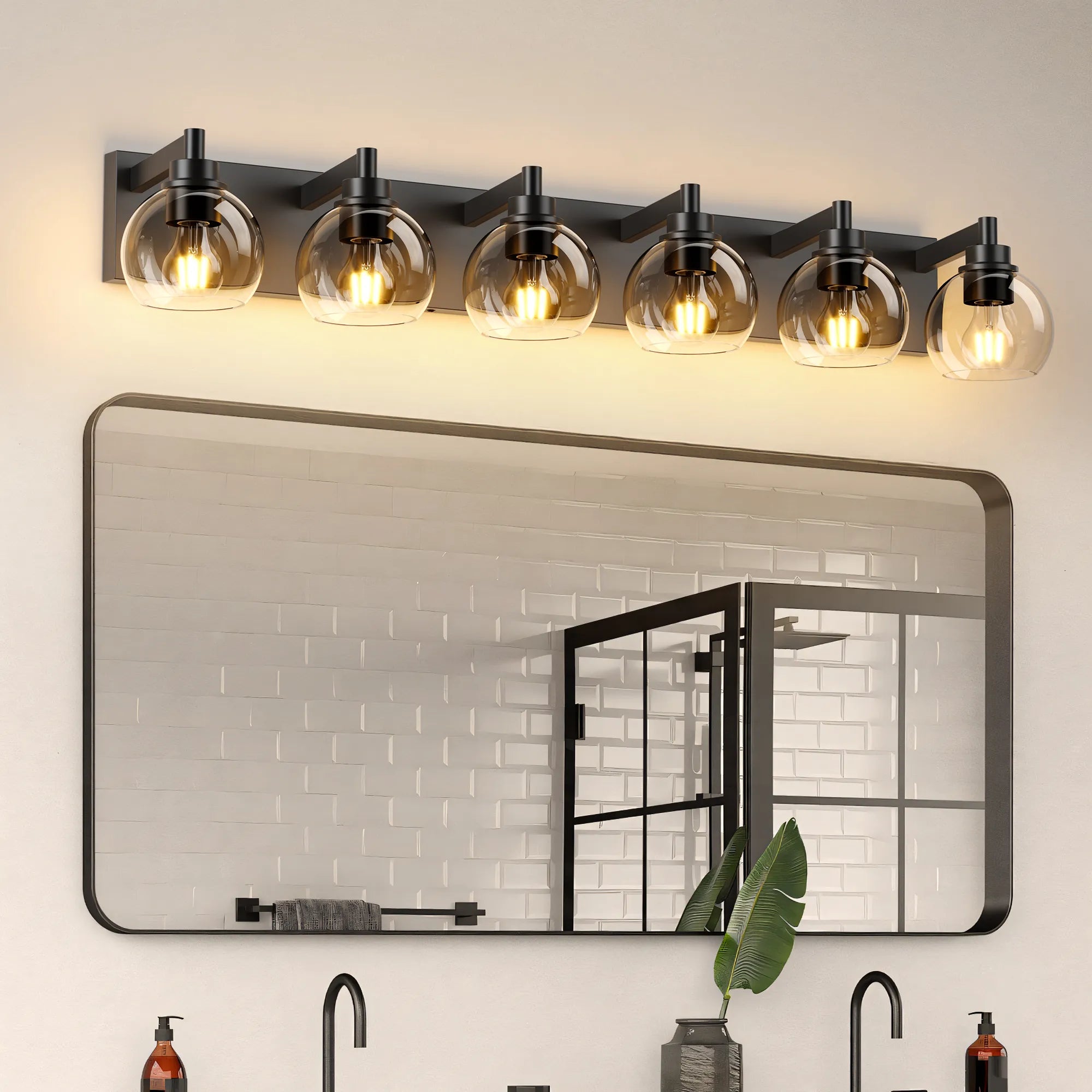 Modern Matte Black Bathroom Vanity Light with Clear Glass Shades