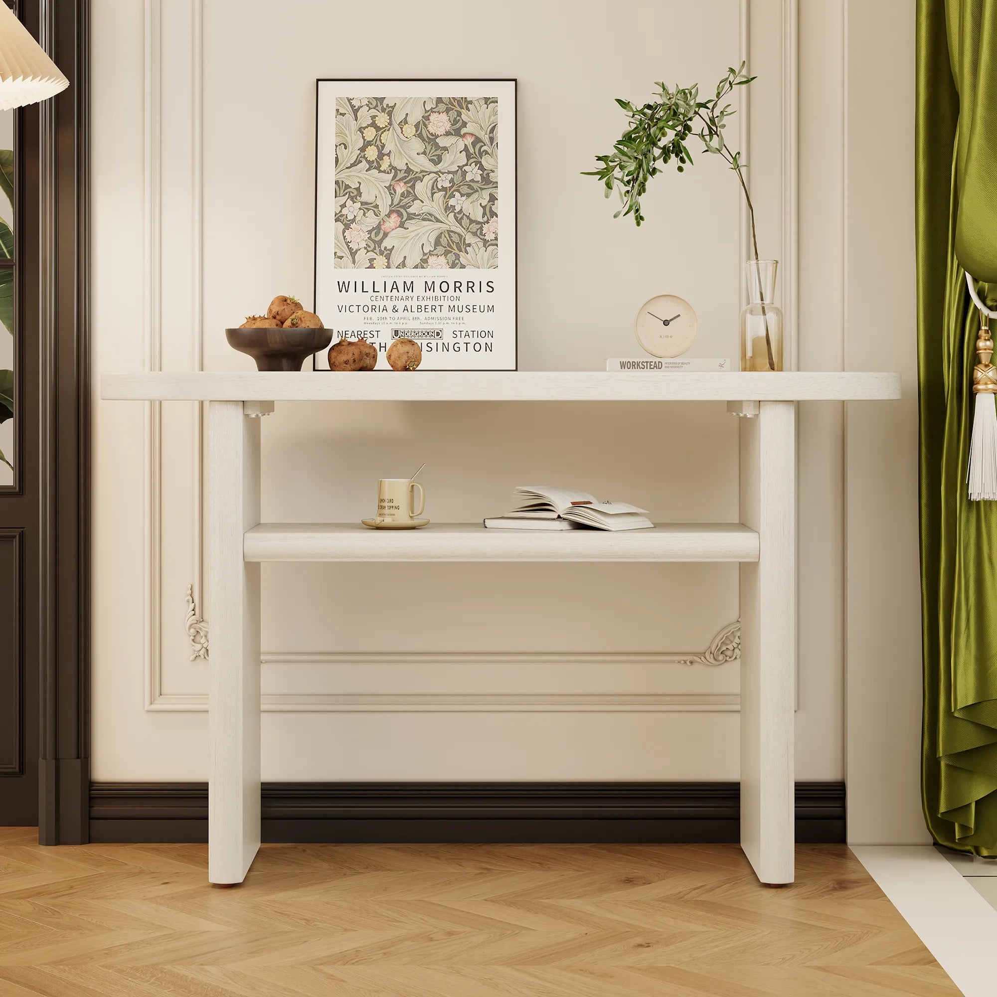 Modern Minimalist Entryway Console Table with Rounded Edges and Shelf