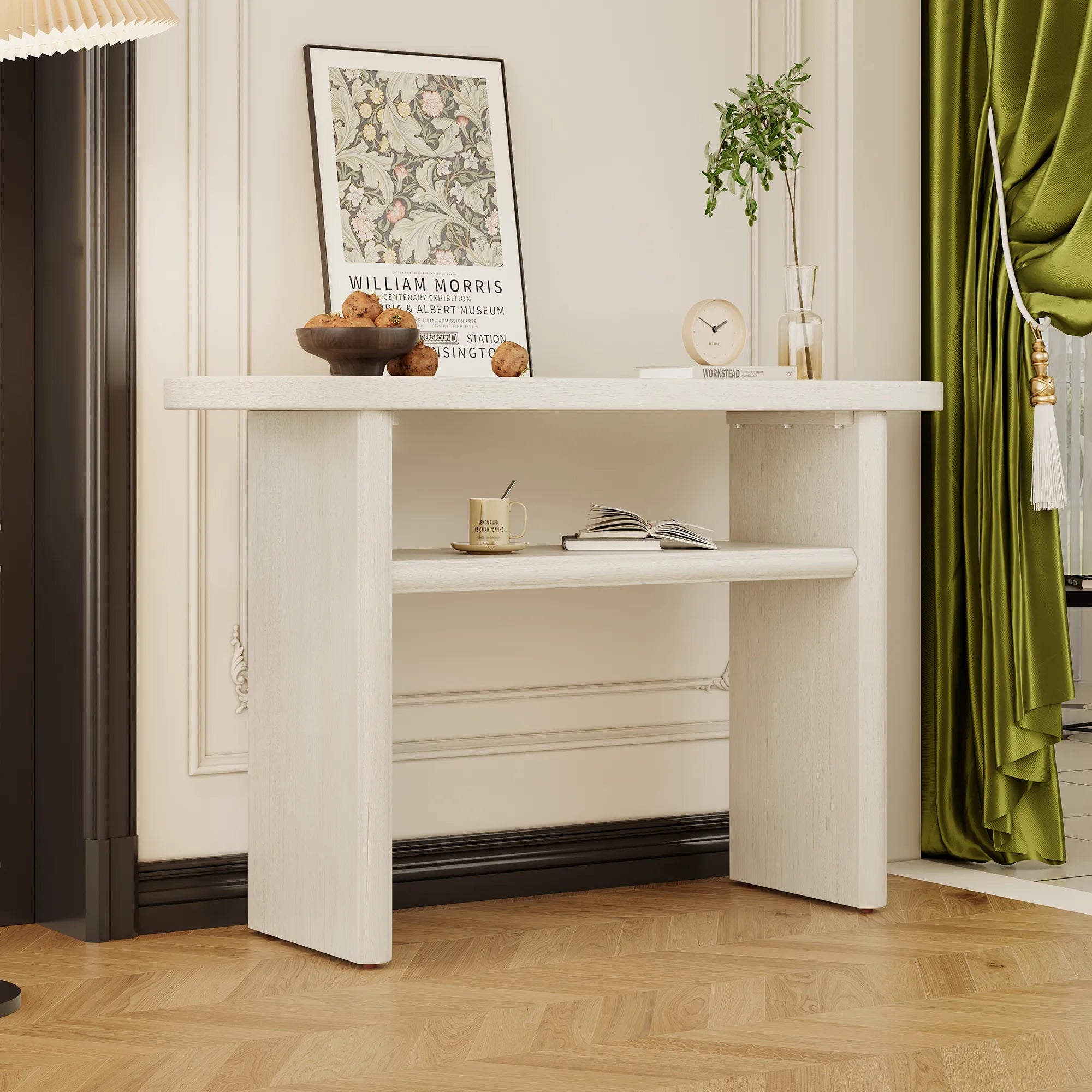 Modern Minimalist Entryway Console Table with Rounded Edges and Shelf