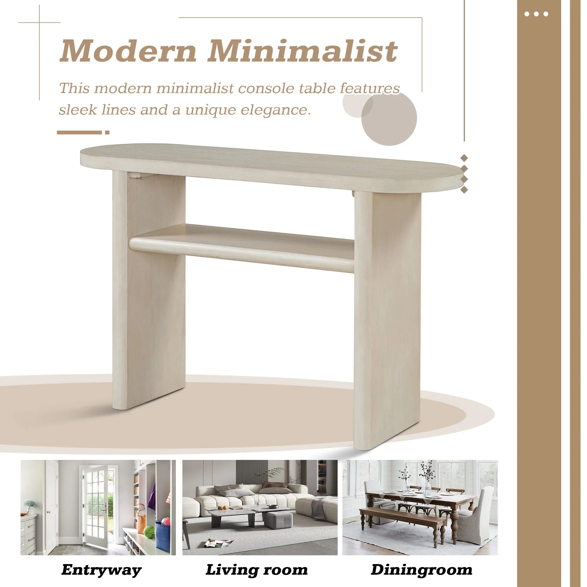Modern Minimalist Entryway Console Table with Rounded Edges and Shelf