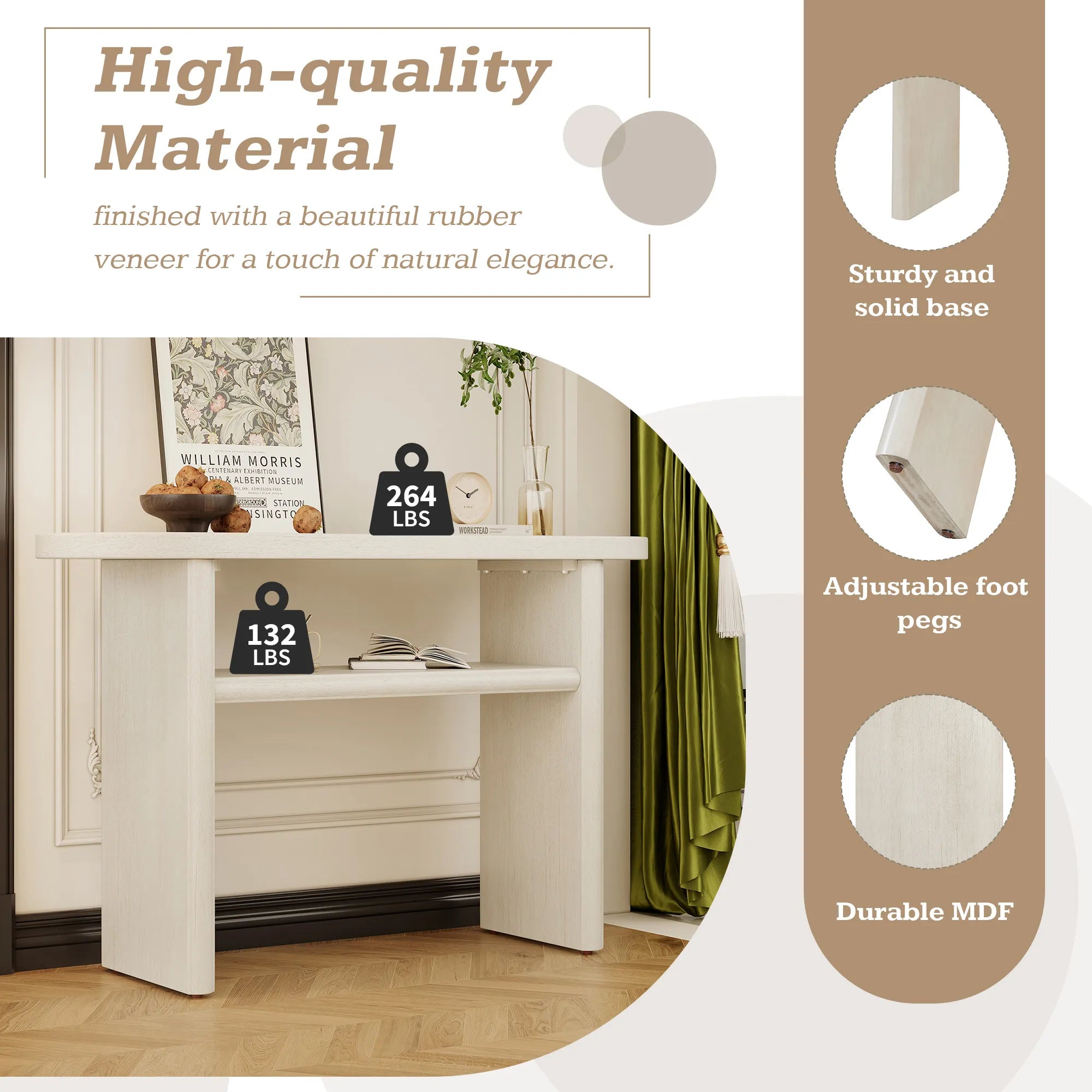 Modern Minimalist Entryway Console Table with Rounded Edges and Shelf