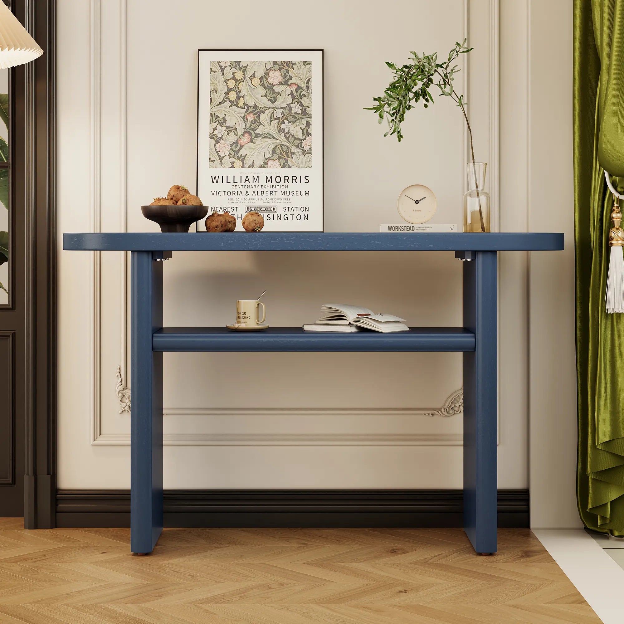 Modern Minimalist Entryway Console Table with Rounded Edges and Shelf
