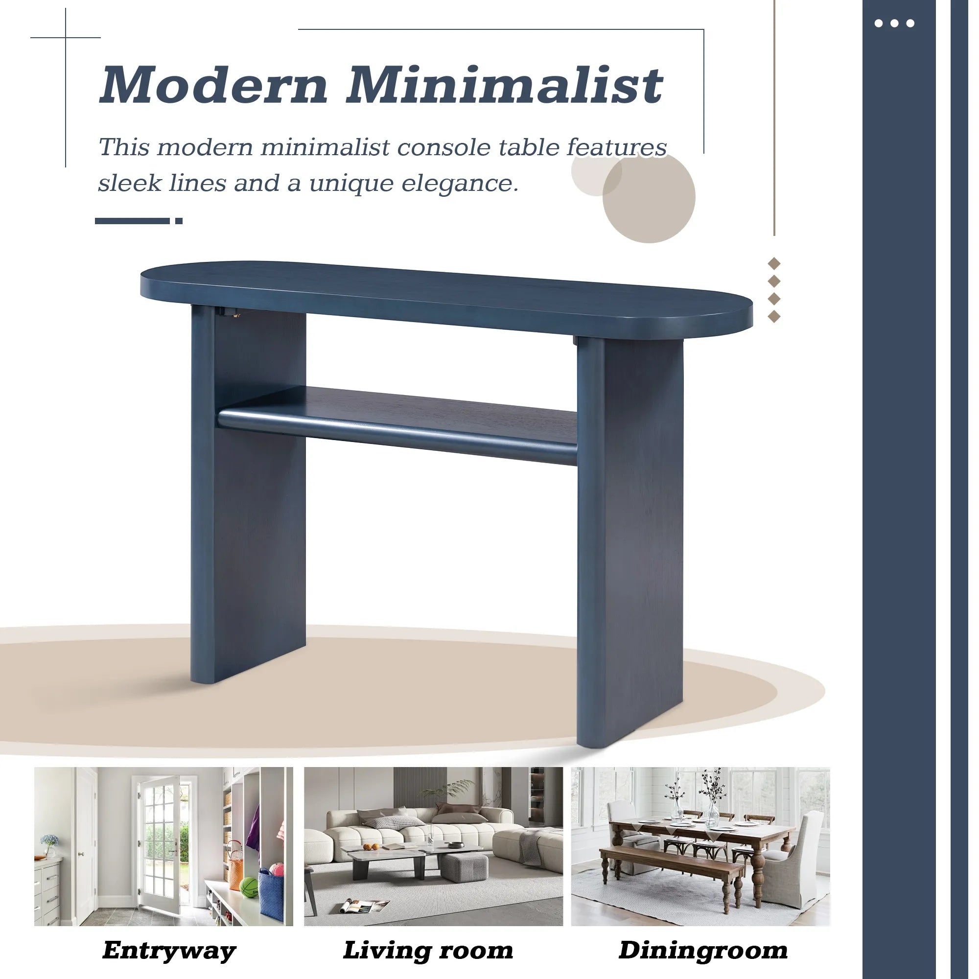 Modern Minimalist Entryway Console Table with Rounded Edges and Shelf