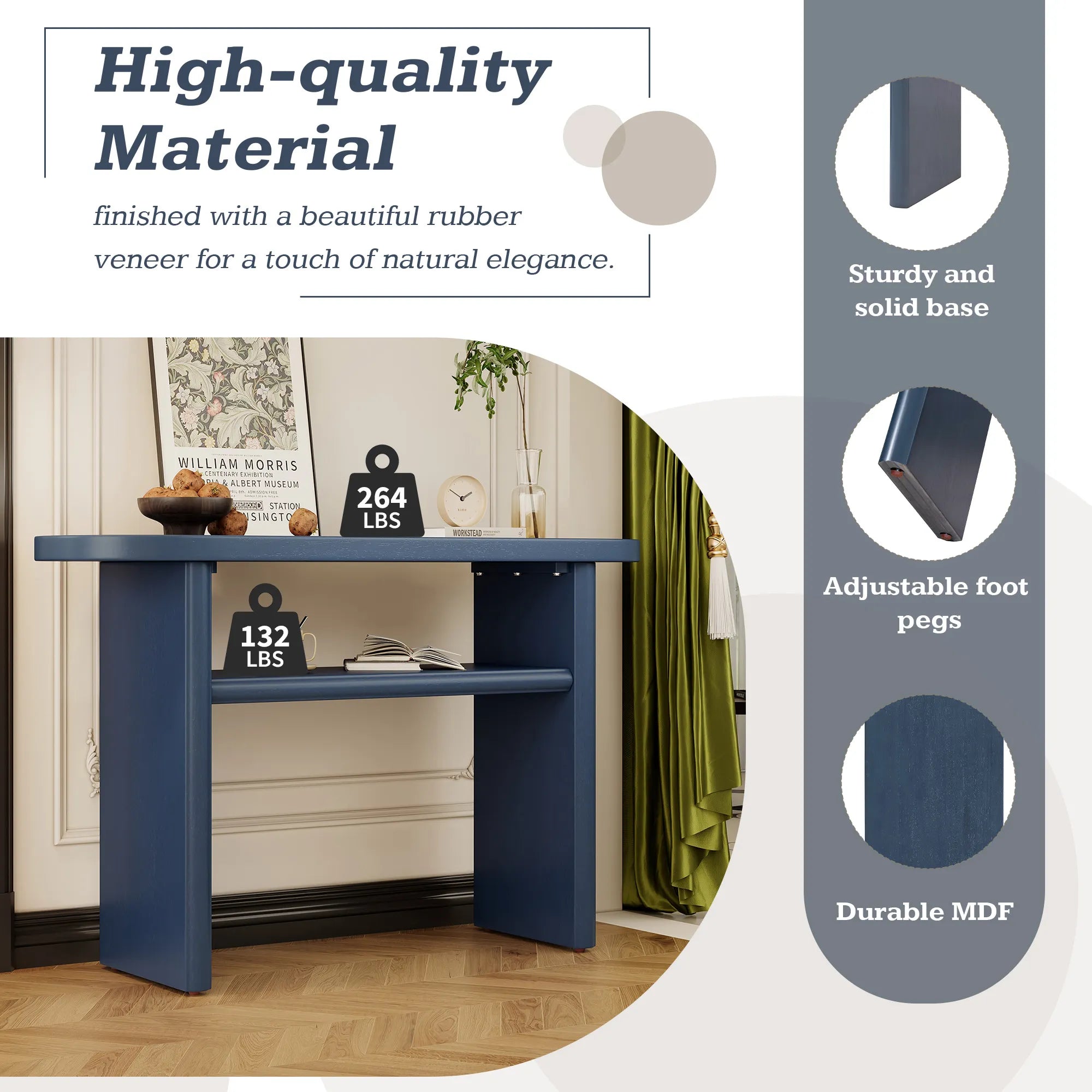 Modern Minimalist Entryway Console Table with Rounded Edges and Shelf