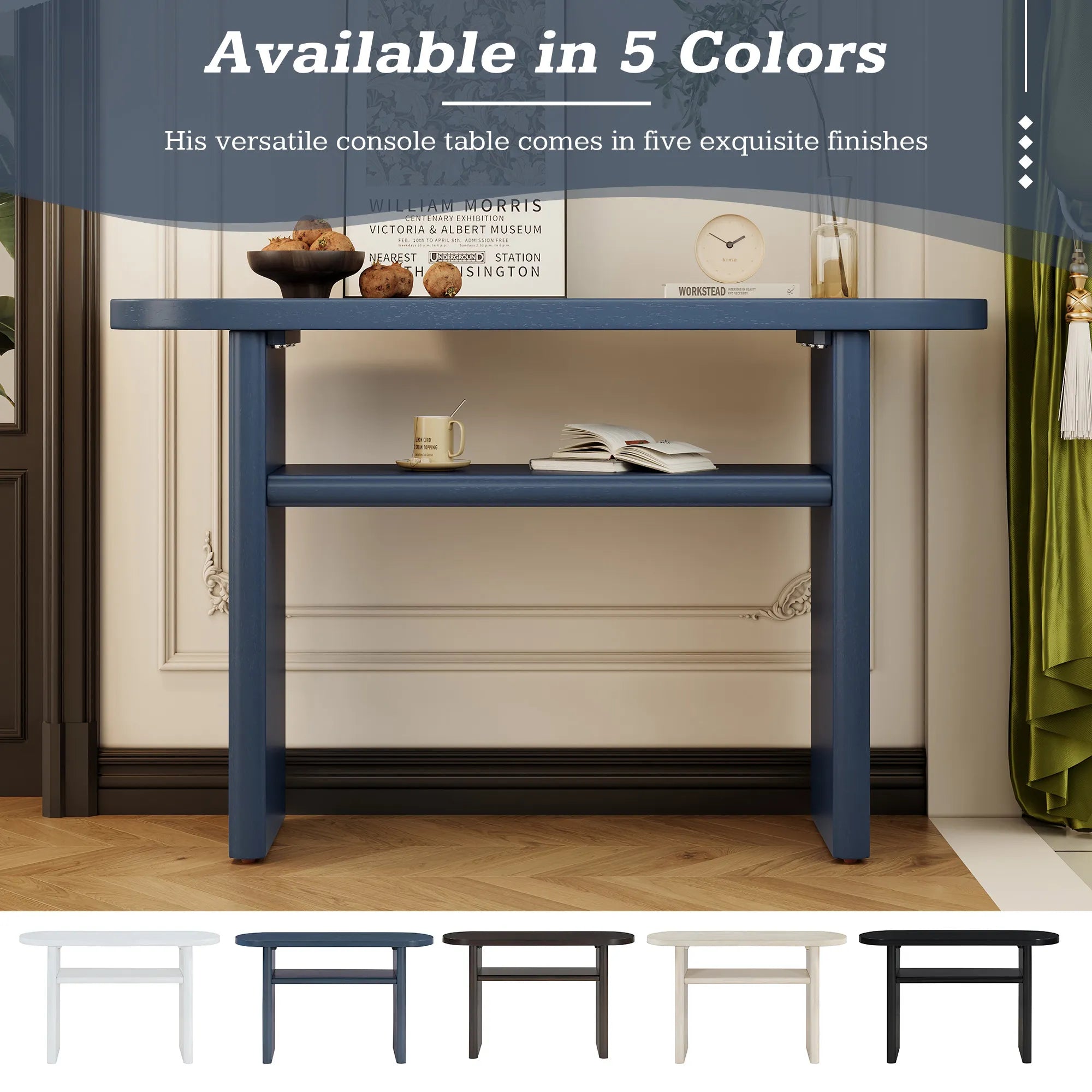 Modern Minimalist Entryway Console Table with Rounded Edges and Shelf