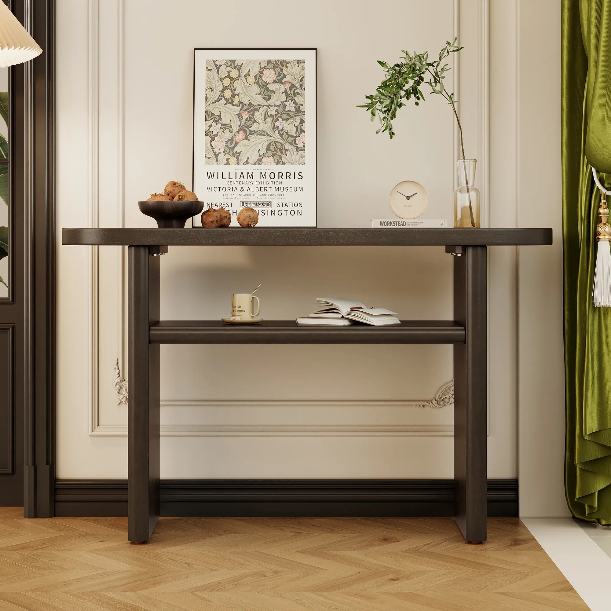 Modern Minimalist Entryway Console Table with Rounded Edges and Shelf