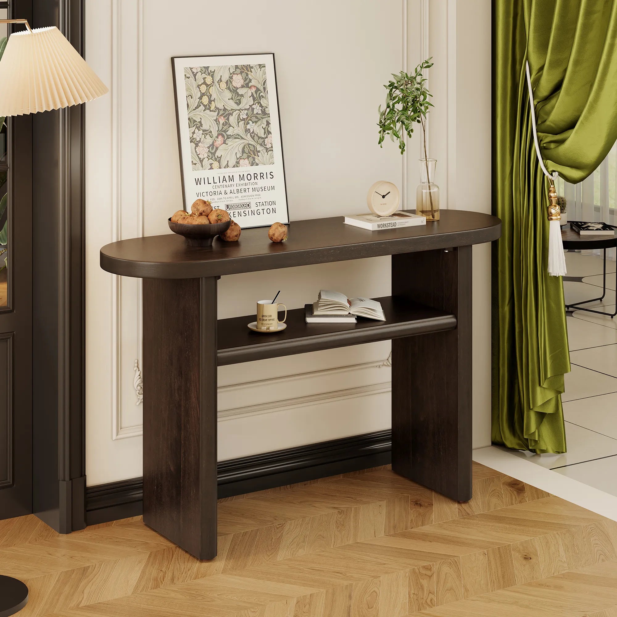 Modern Minimalist Entryway Console Table with Rounded Edges and Shelf