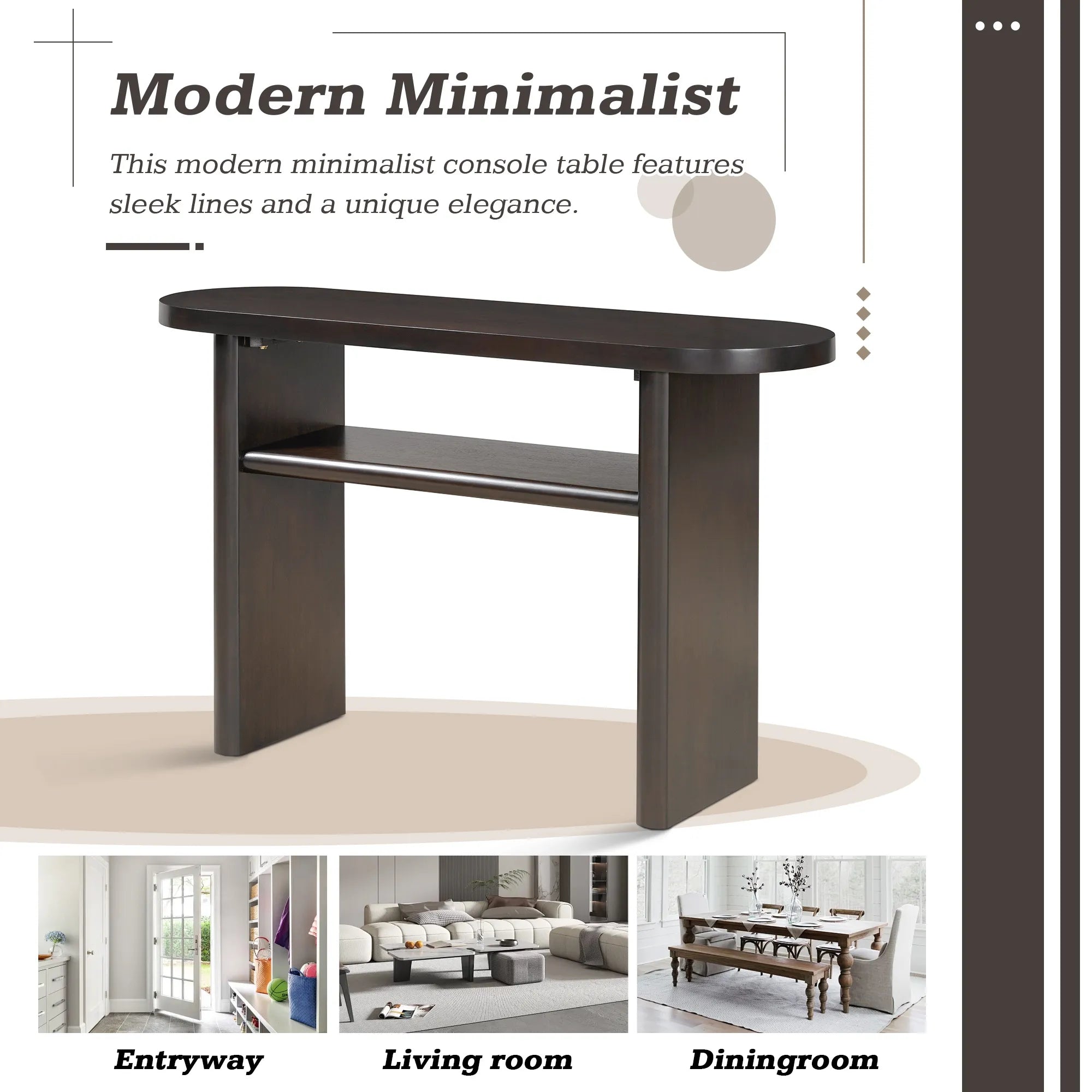 Modern Minimalist Entryway Console Table with Rounded Edges and Shelf