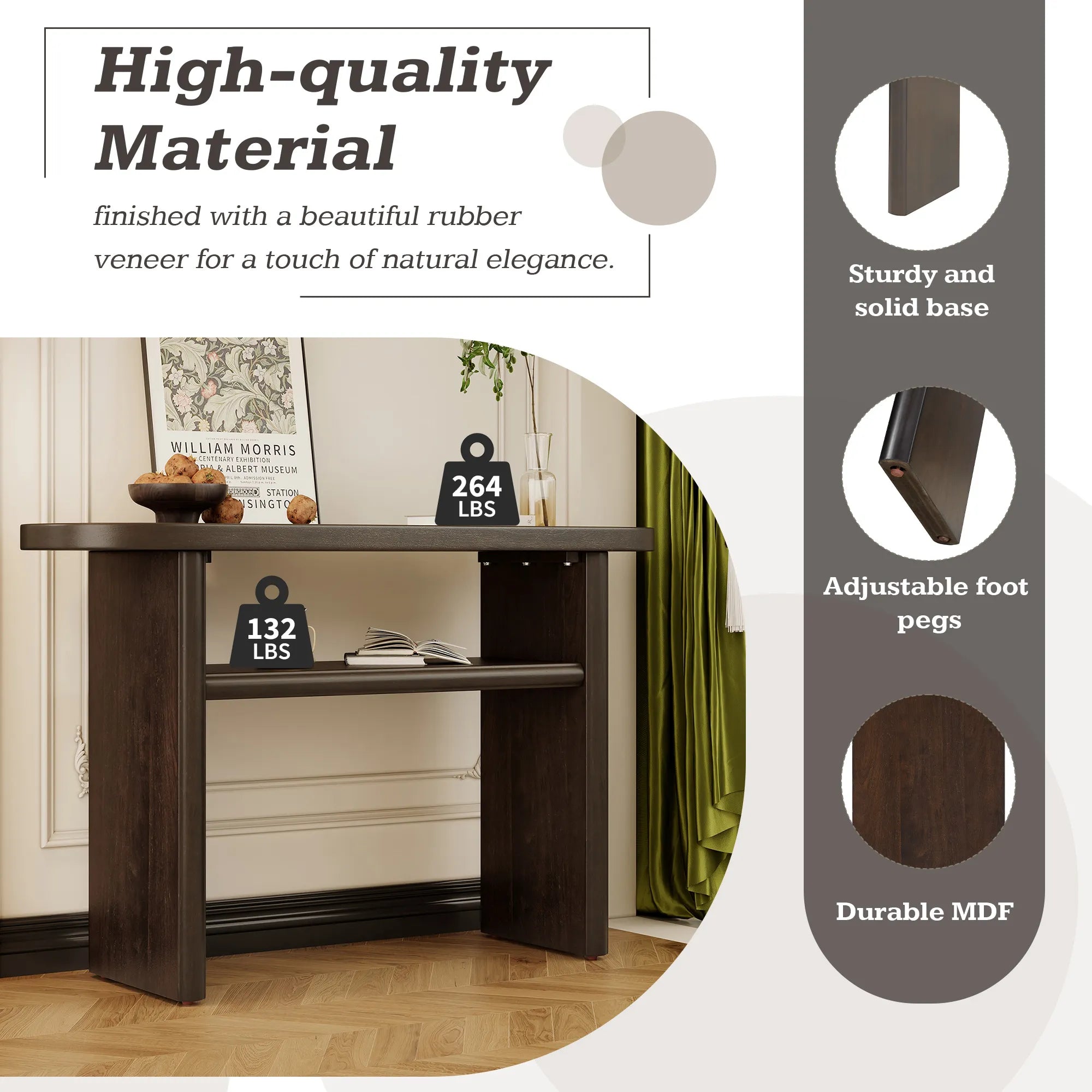 Modern Minimalist Entryway Console Table with Rounded Edges and Shelf