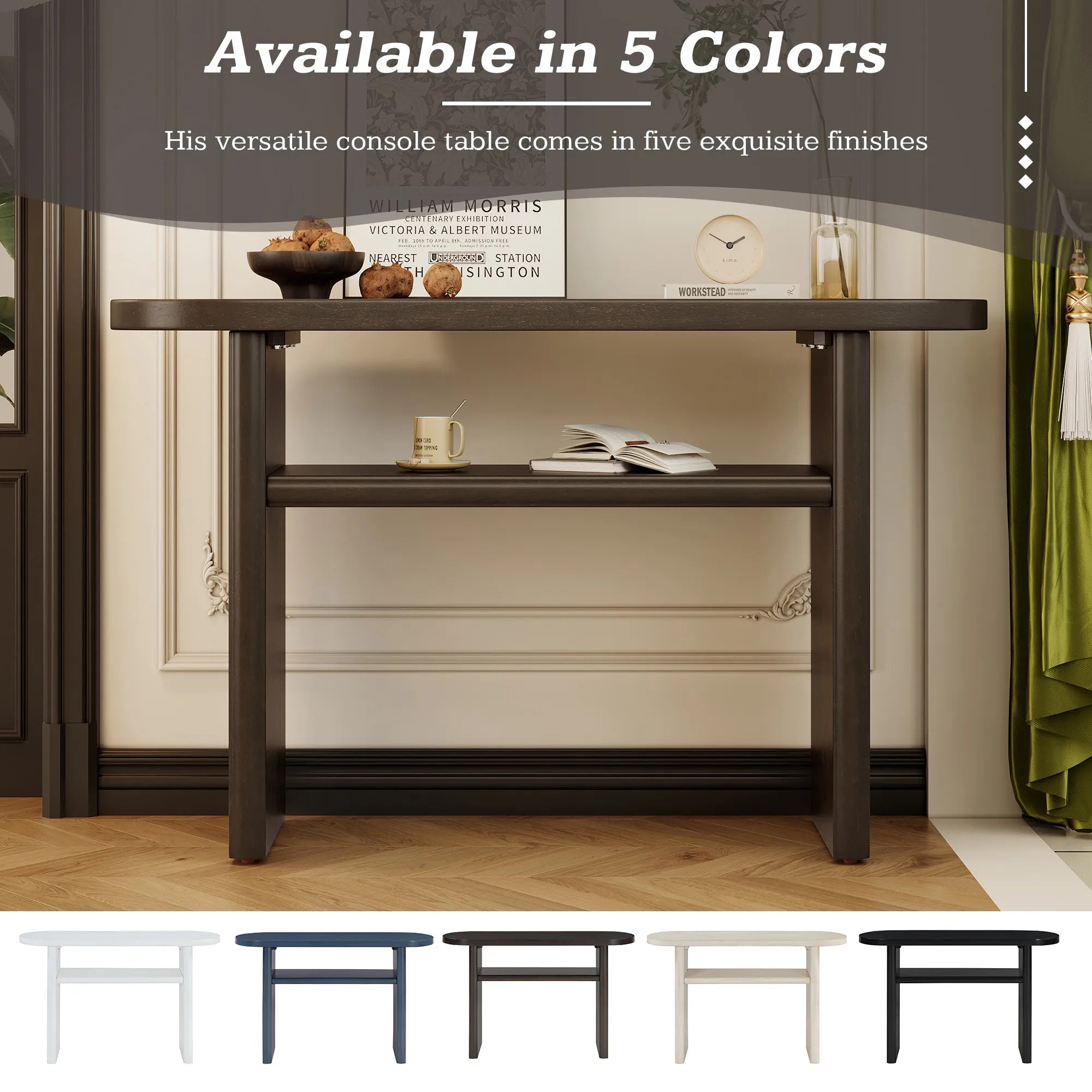 Modern Minimalist Entryway Console Table with Rounded Edges and Shelf