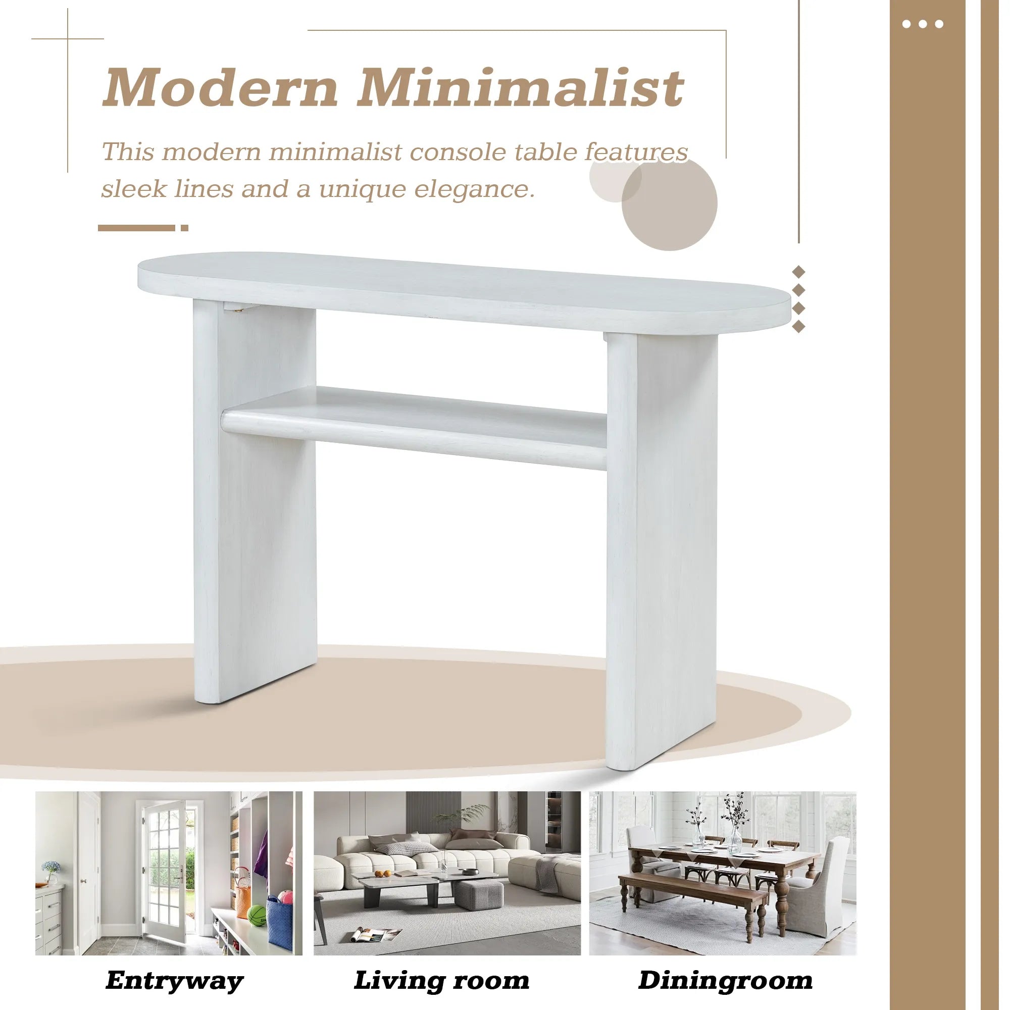Modern Minimalist Entryway Console Table with Rounded Edges and Shelf