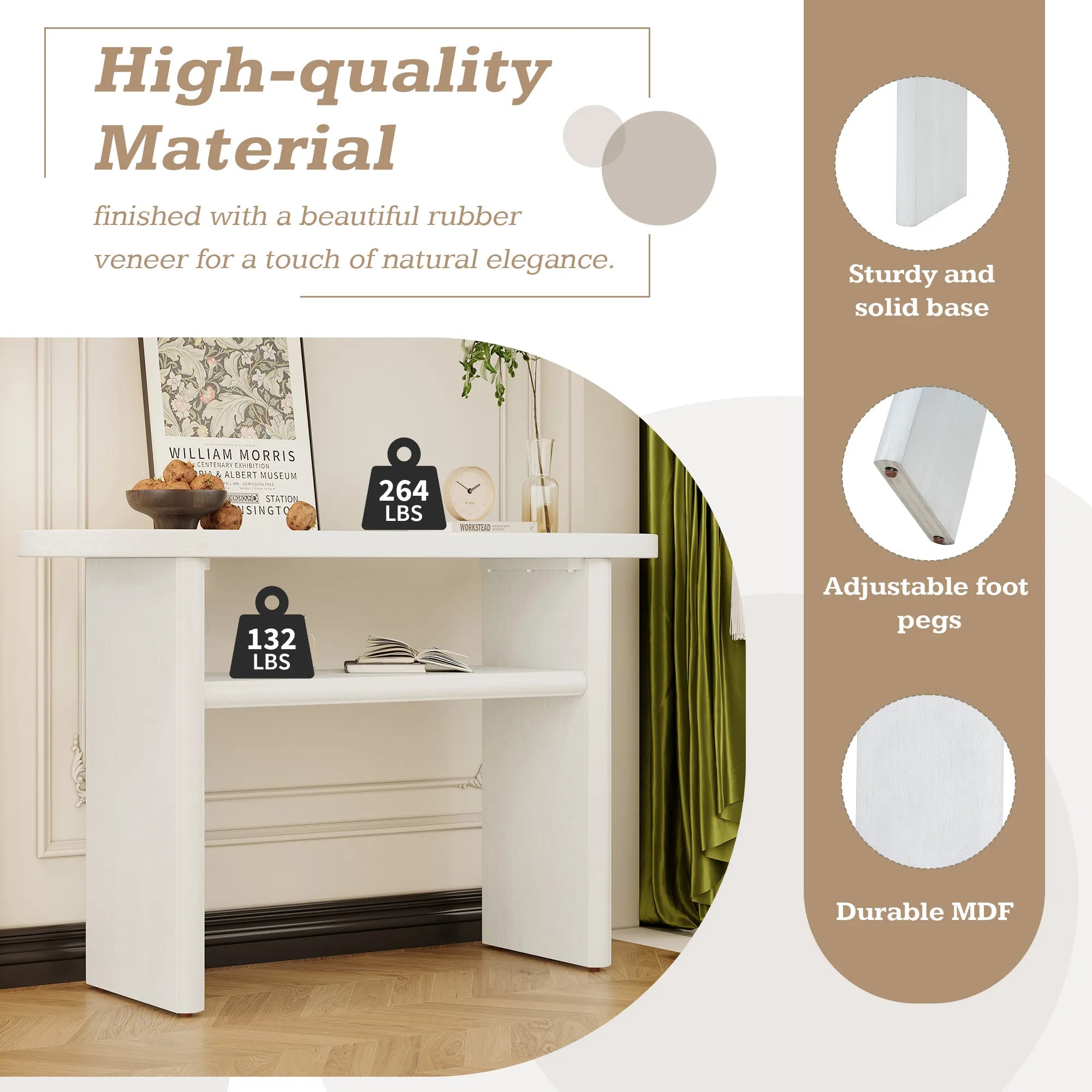 Modern Minimalist Entryway Console Table with Rounded Edges and Shelf