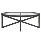 Modern Oval Tempered Glass Coffee Table with Solid Wood Base