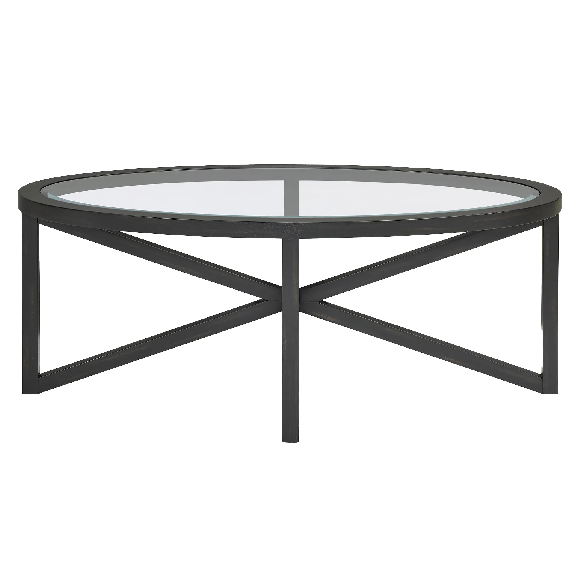 Modern Oval Tempered Glass Coffee Table with Solid Wood Base