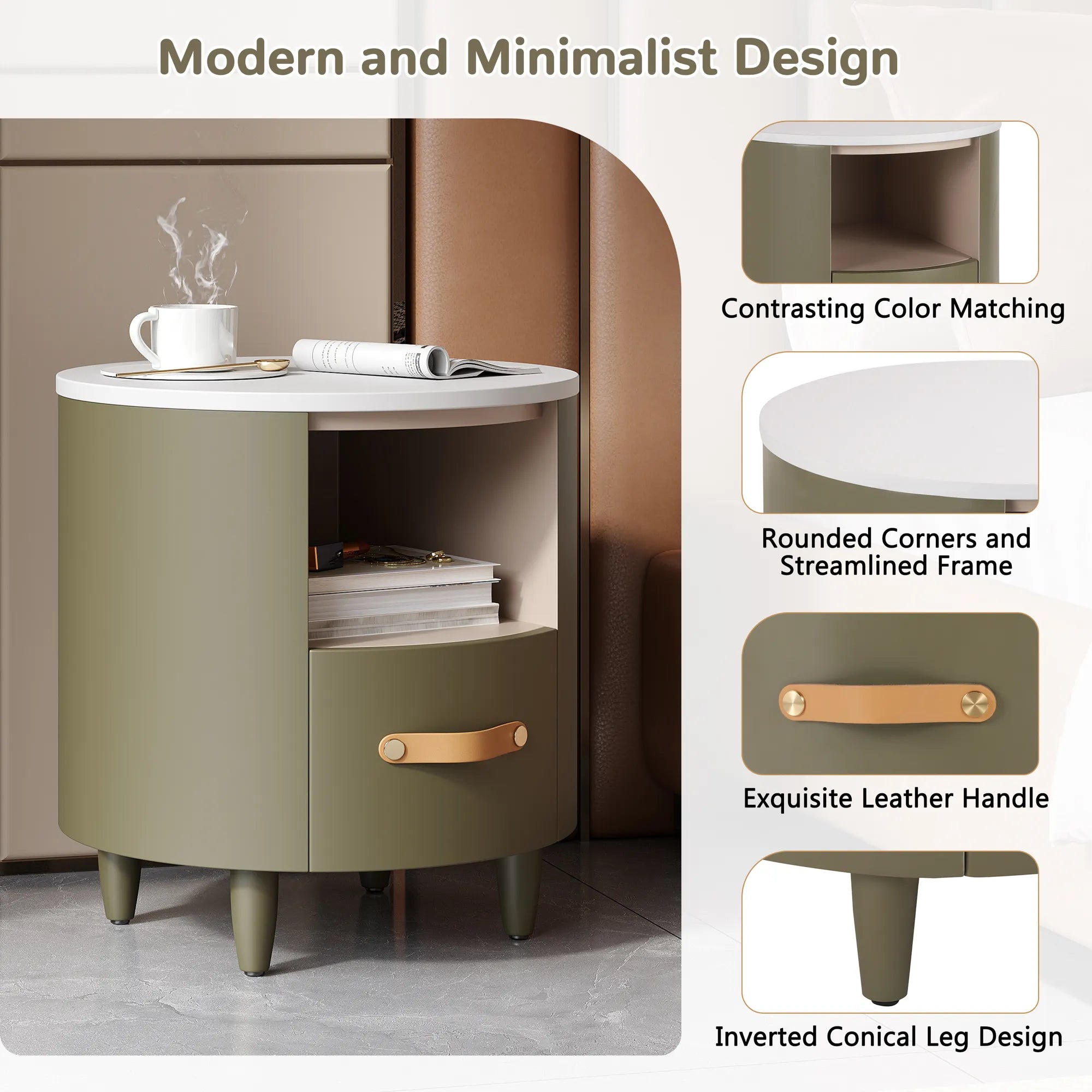 Modern Round Nightstand with Drawer
