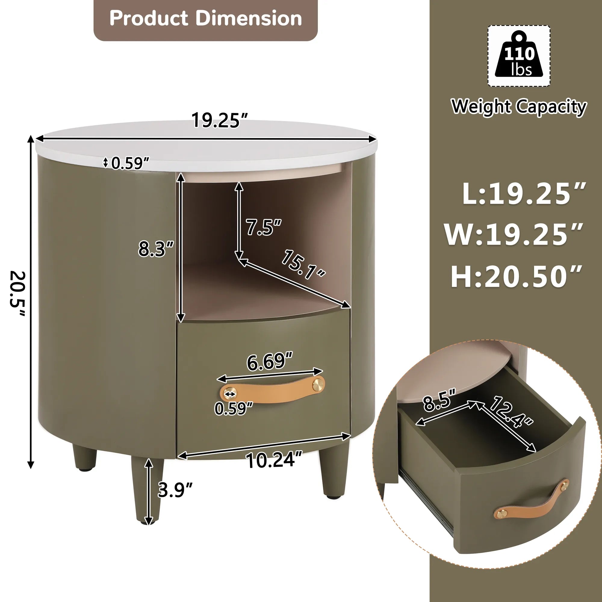 Modern Round Nightstand with Drawer